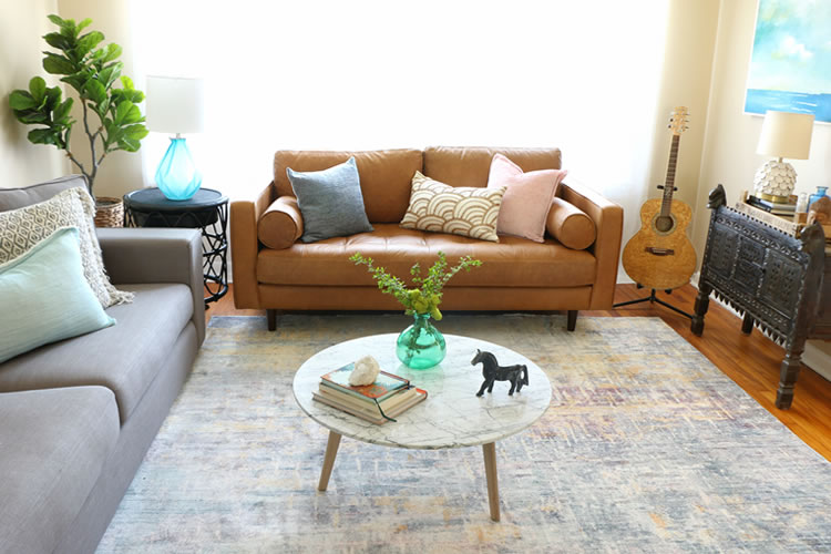 Article furniture Sven sofa styled in modern living room setting