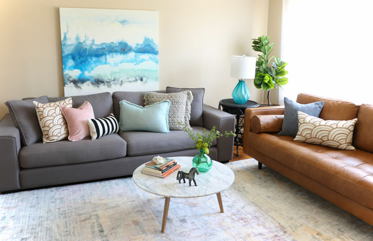Complete Article.com living room makeover with modern Sitka and Sven sofas