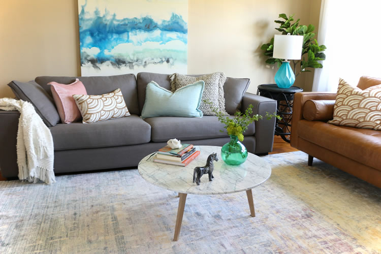 Complete living room makeover with Article Sitka sofa in Thunder Gray