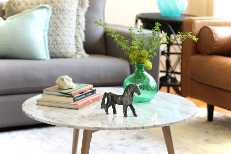 The marble Mara coffee table from Article in modern living room