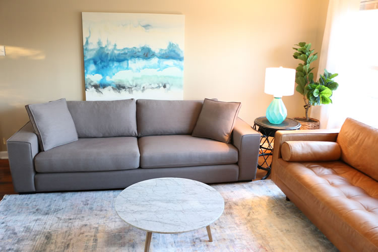 The Sitka and Sven sofas from Article before styling with pillows and decor