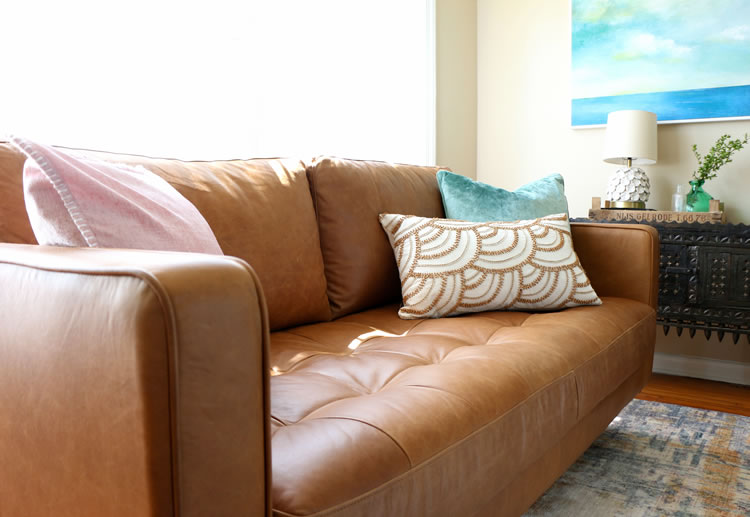 The fabulous and affordable Sven leather sofa from Article in Charme Tan