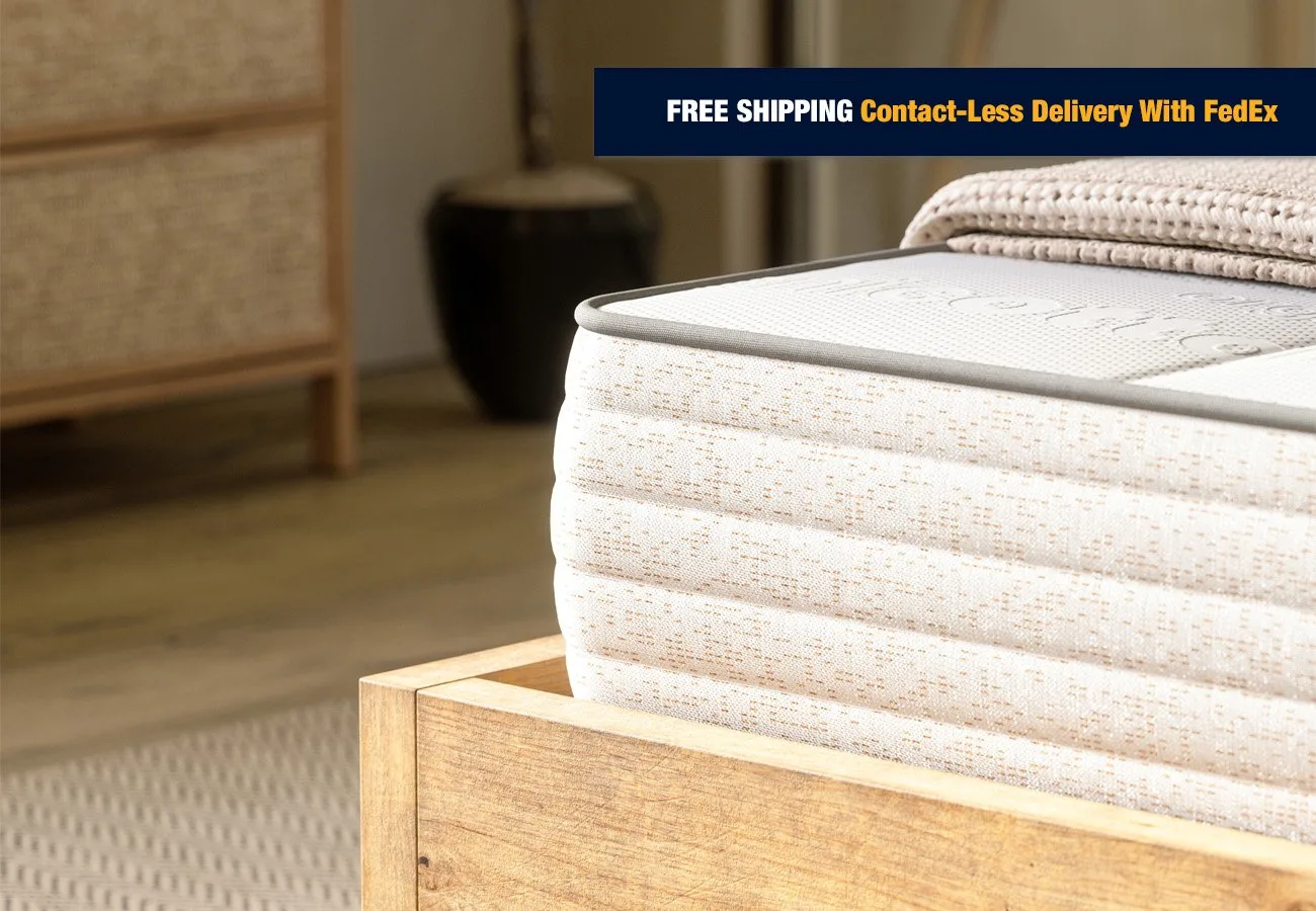 Nolah Natural mattress in modern bedroom with organic bedding and natural light