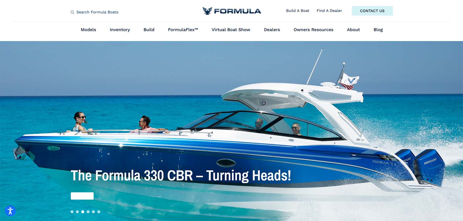 A Formula 330 CBR luxury boat out for a cruise with passengers.